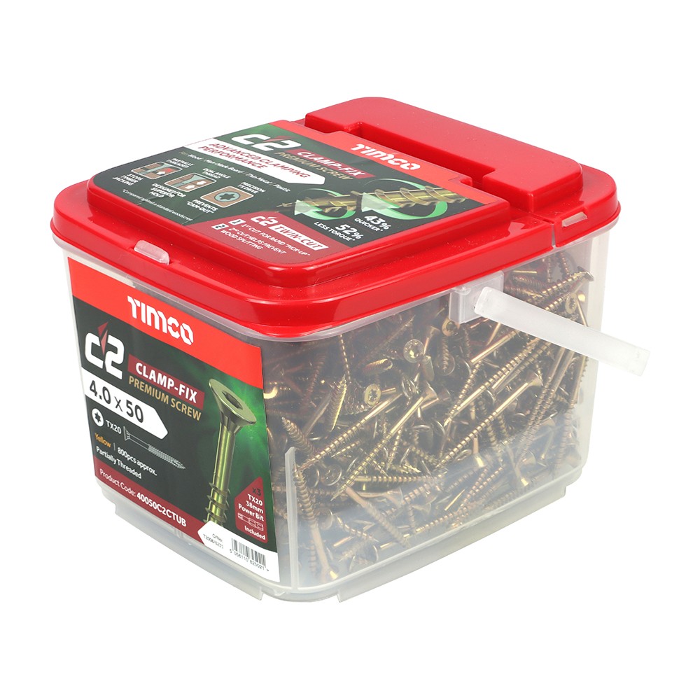 Timco C2 Clamp-Fix 4 x 50mm Double Countersunk Woodscrews 800 Piece - Yellow