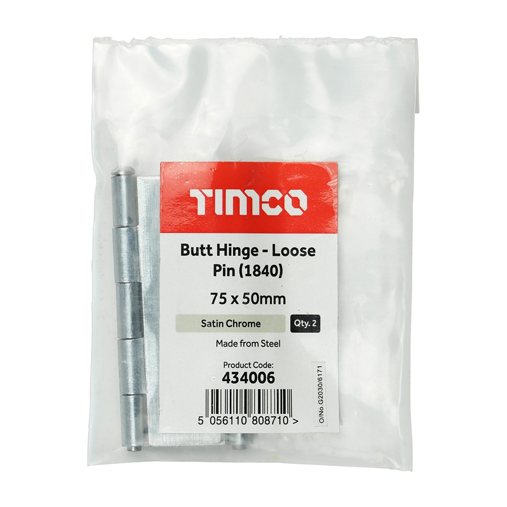 Timco Plain Butt Hinge - Loose Pin (1840) - Satin Chrome