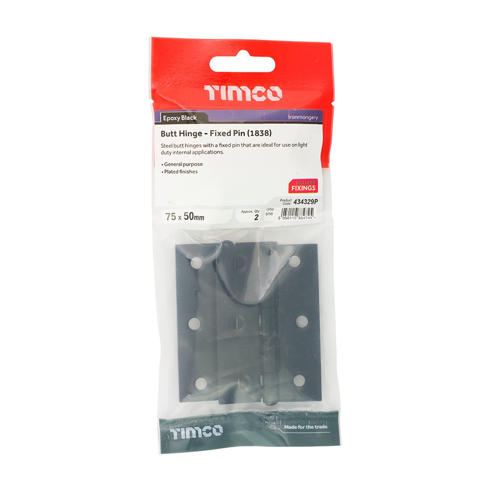 Timco Plain Butt Hinge - Fixed Pin (1838) - Black