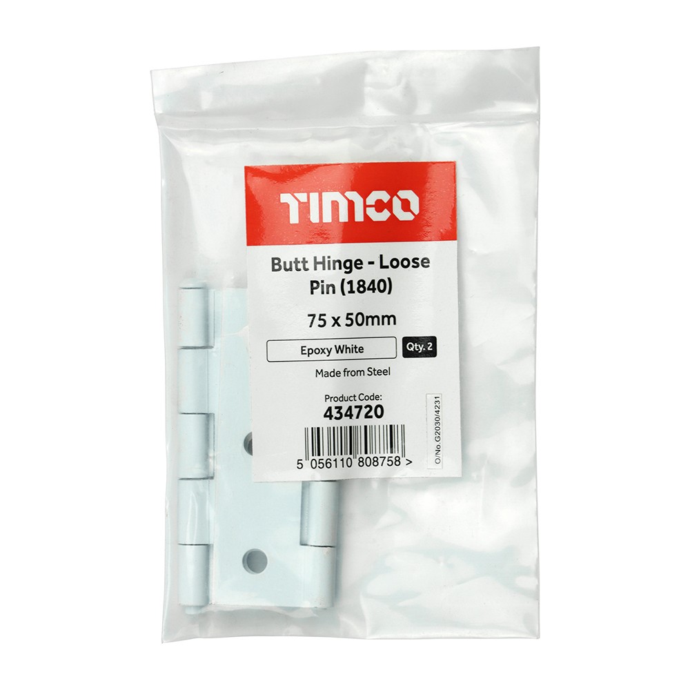 Timco Plain Butt Hinge - Loose Pin (1840) - White