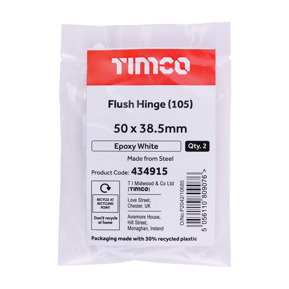 Timco Flush Hinge (105) - White