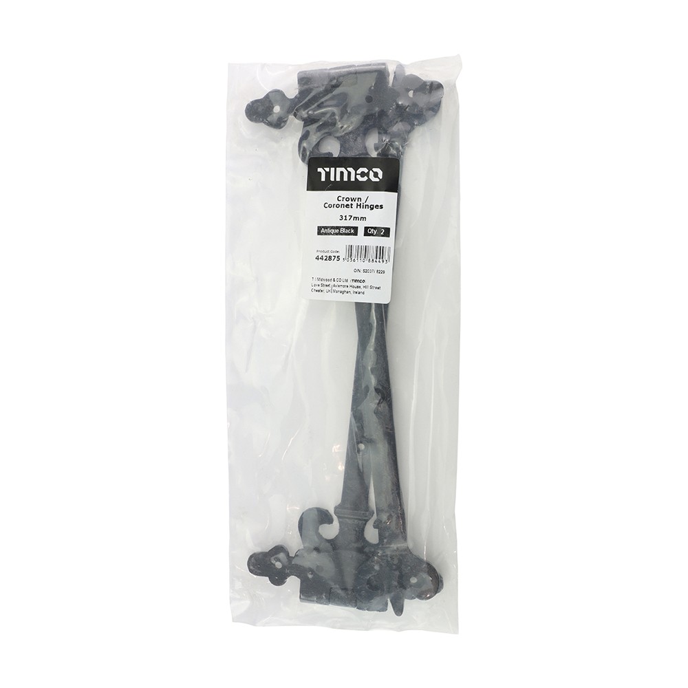Timco Pair of Crown / Coronet Hinges - Antique Black