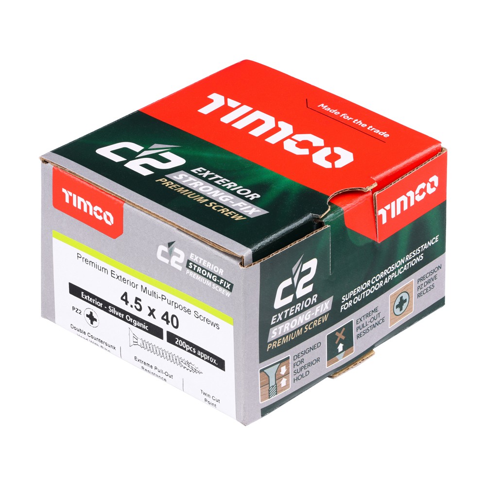 Timco C2 Exterior Strong-Fix Double Countersunk Woodscrews Pozi - Silver