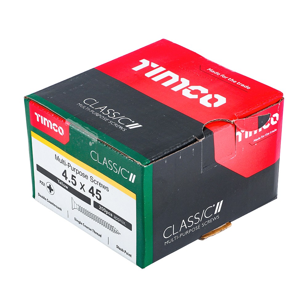 Timco Classic Multi-Purpose 4.5mm Woodscrews Double Countersunk Pozi - Yellow