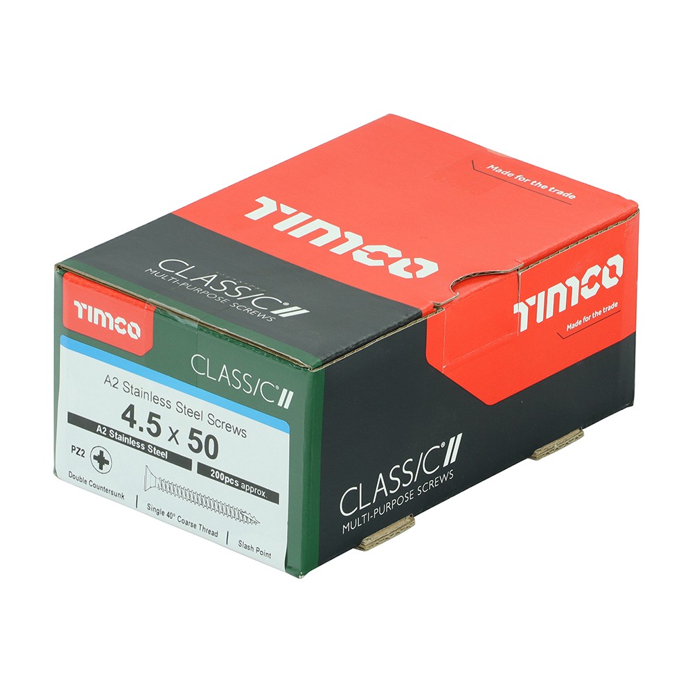 Timco Classic Multi-Purpose 4.5mm Woodscrews Double Countersunk Pozi - A2 Stainless Steel