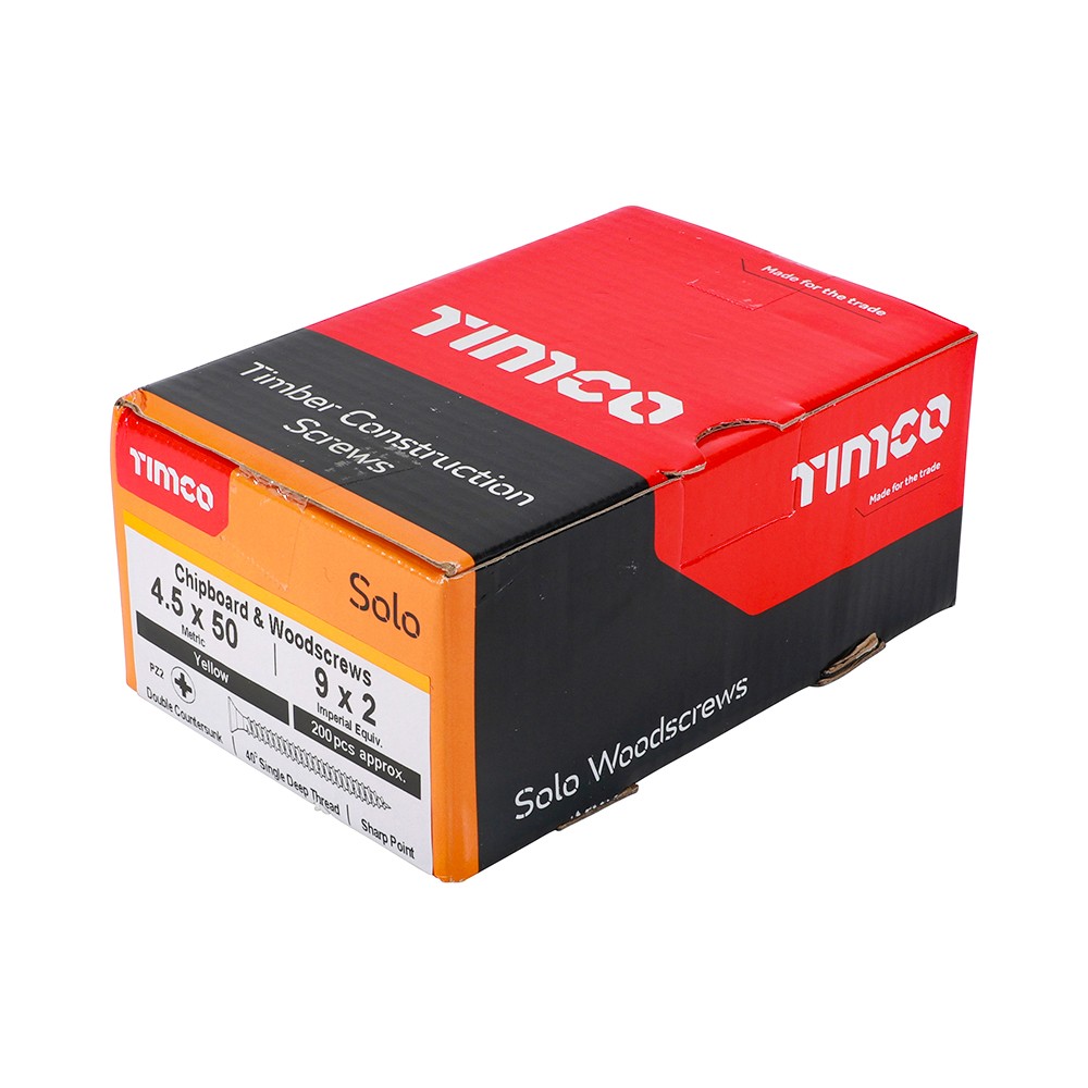 Timco Solo Chipboard & Woodscrews 4.5mm Double Countersunk Pozi - Yellow
