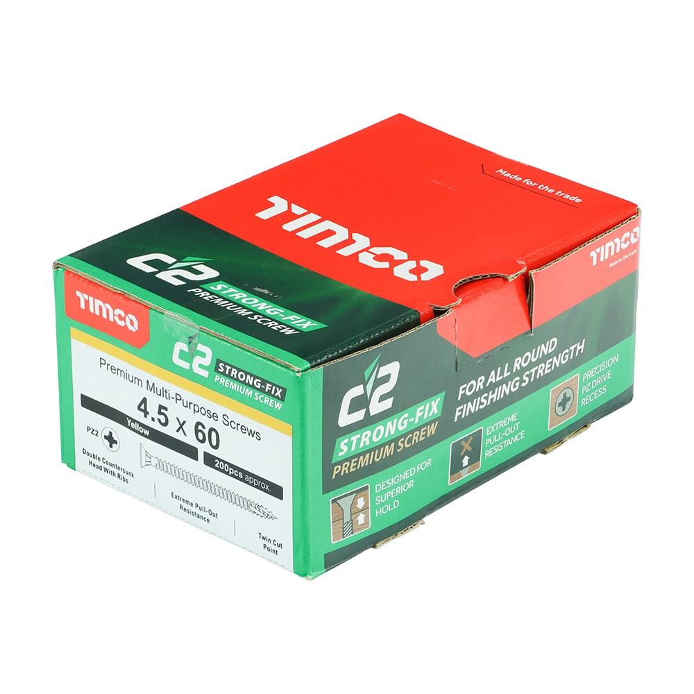 Timco C2 Strong-Fix 4.5mm Double Countersunk Woodscrews Pozi - Yellow