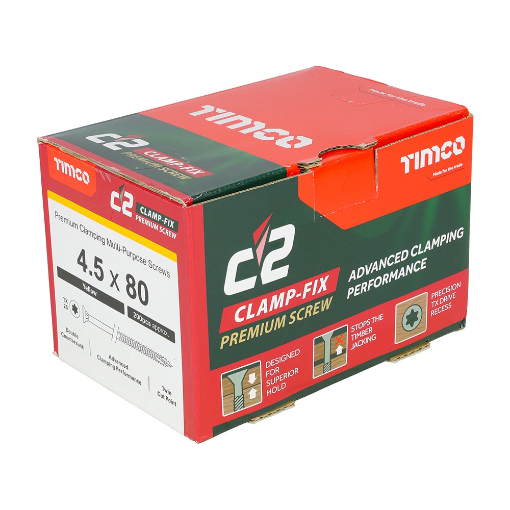 Timco C2 Clamp-Fix 4.5mm Double Countersunk Woodscrew Torx - Yellow