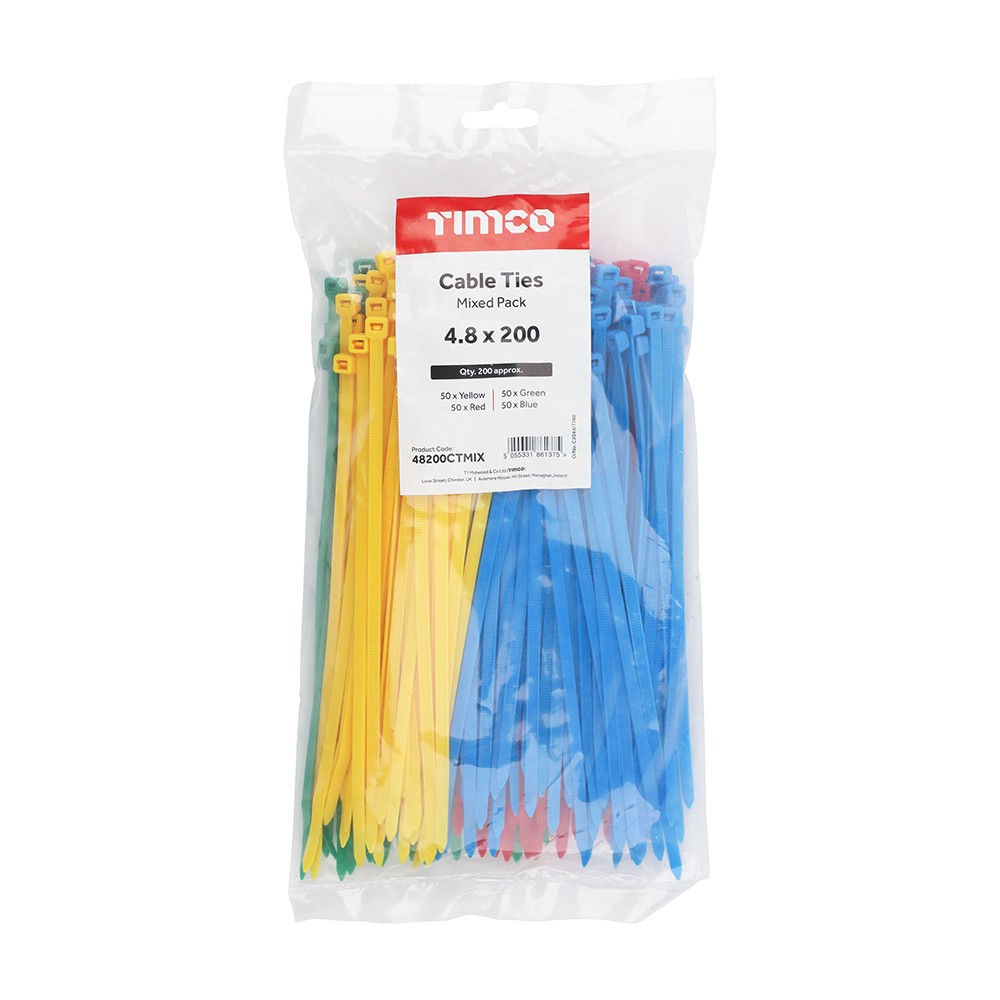 Timco Cable Ties 4.8 x 200mm - Mixed Colours