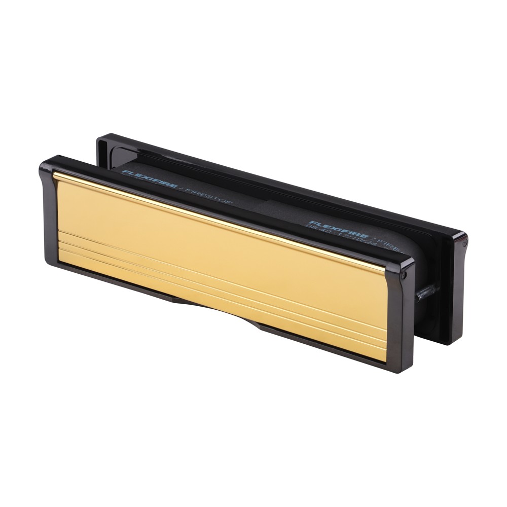 Timco Intumescent Letterbox - Polished Gold - Black Frame
