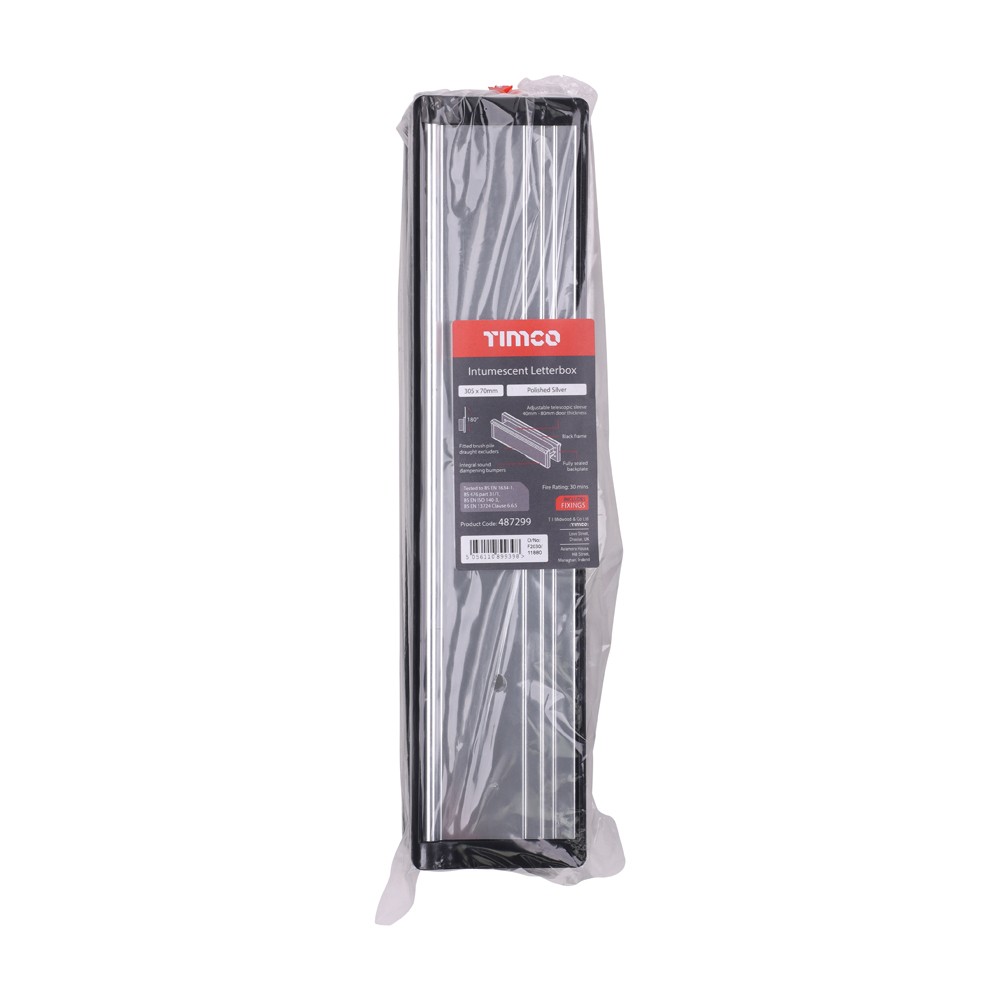 Timco Intumescent Letterbox - Polished Silver - Black Frame