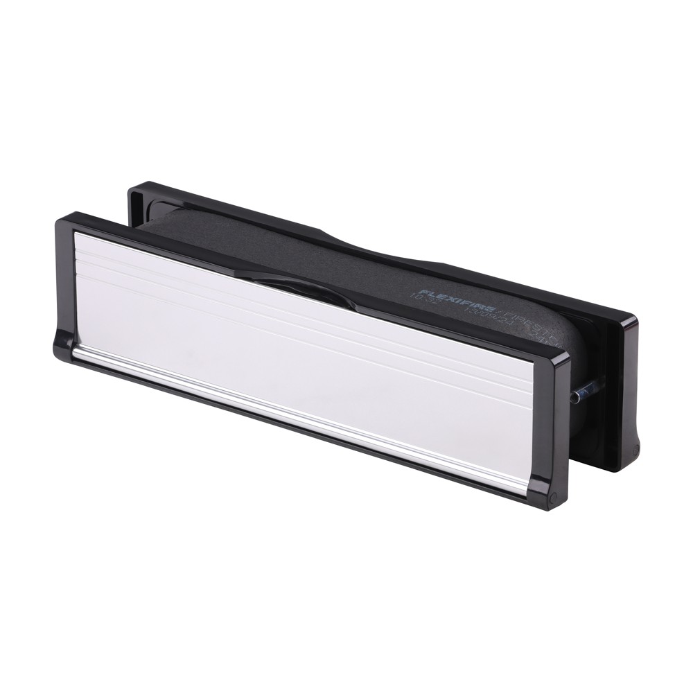 Timco Intumescent Letterbox - Polished Silver - Black Frame