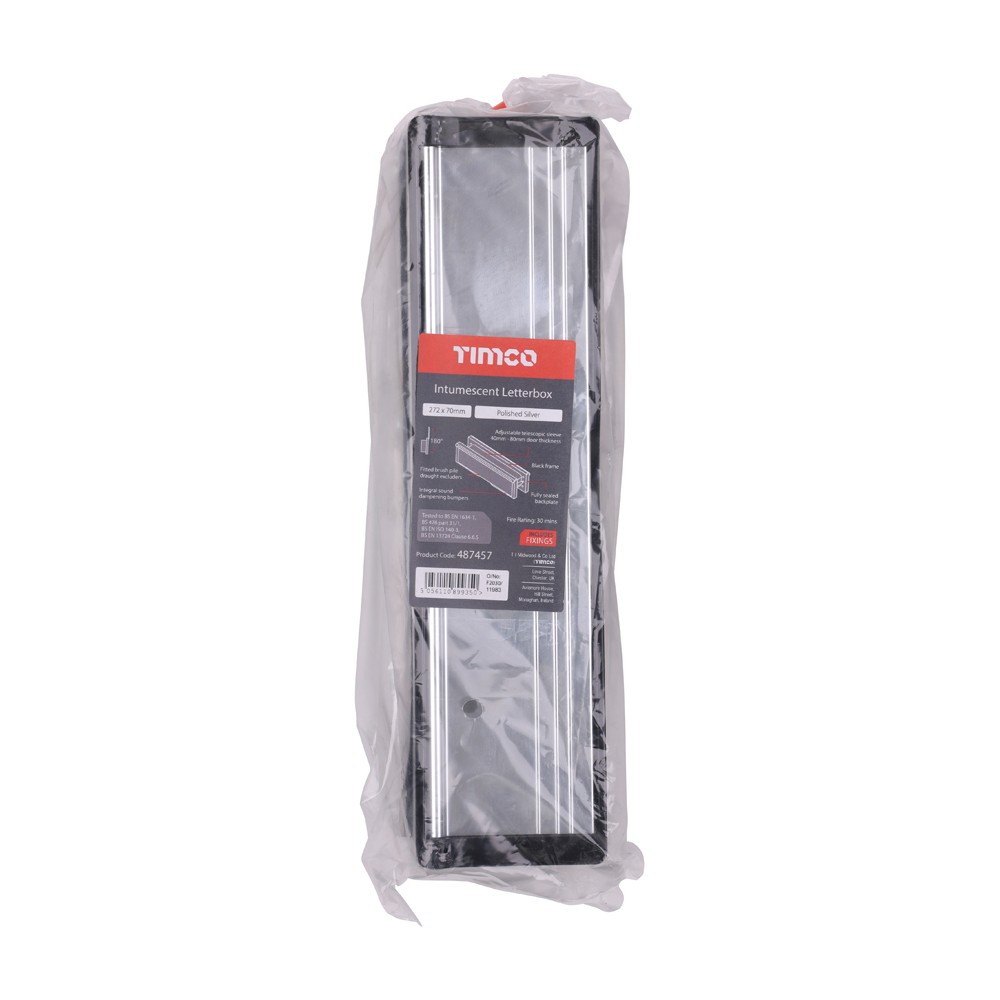 Timco Intumescent Letterbox - Polished Silver - Black Frame