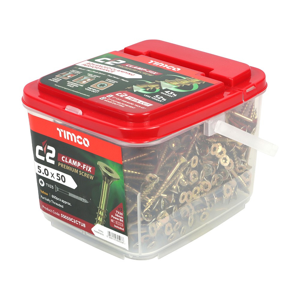 Timco C2 Clamp-Fix 5 x 50mm Double Countersunk Woodscrews 600 Piece - Yellow