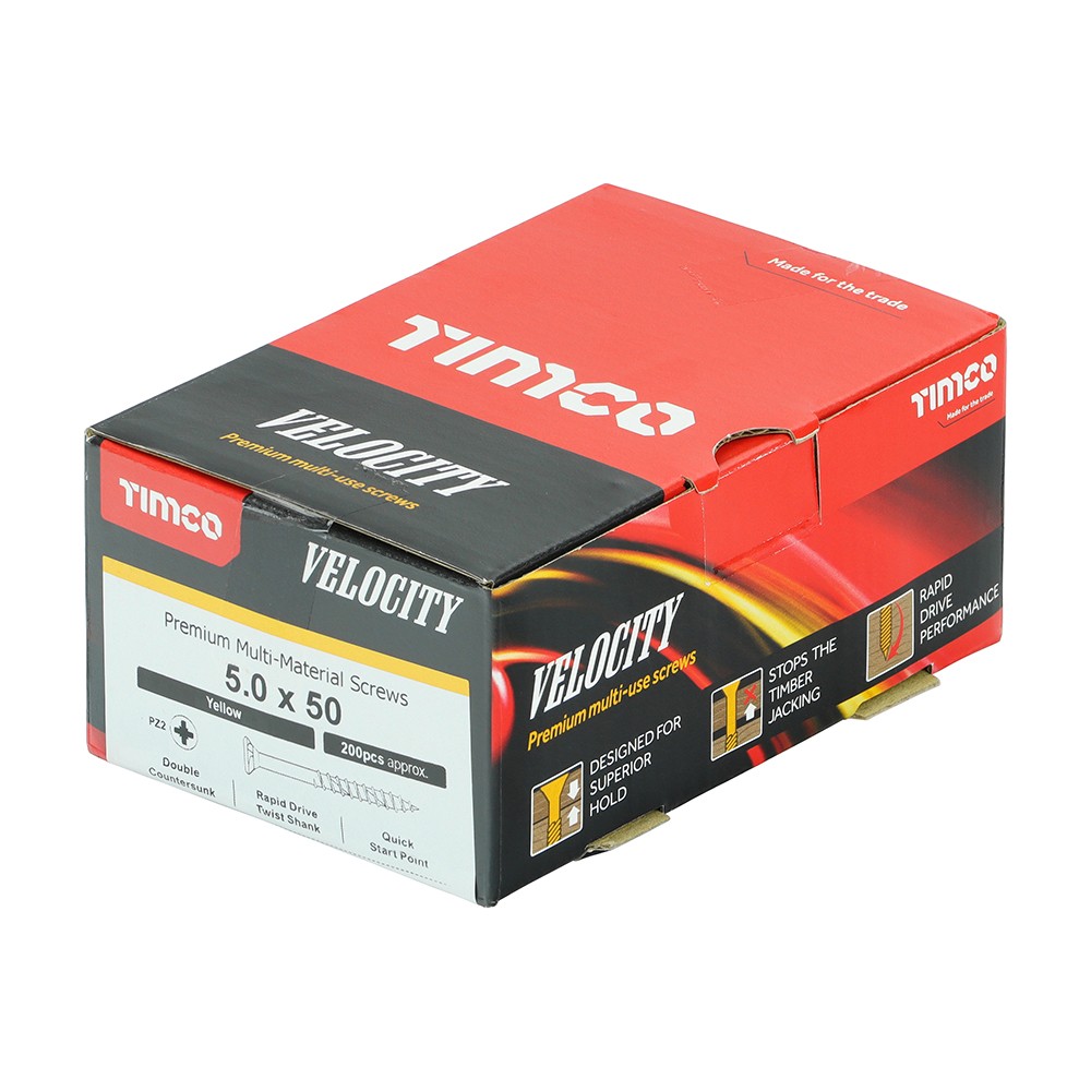 Timco Velocity Premium 5mm Multi-Use Screws Double Countersunk Pozi - Yellow