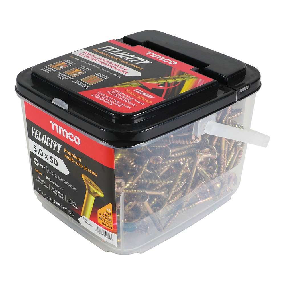 Timco Velocity Premium Multi-Use Screws Double Countersunk Tubs Pozi - Yellow