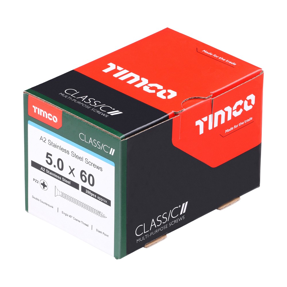 Timco Classic Multi-Purpose 5mm Woodscrews Double Countersunk Pozi - A2 Stainless Steel