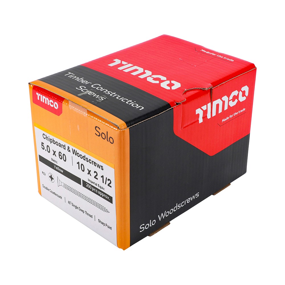 Timco Solo Chipboard & Woodscrews 5mm Double Countersunk Pozi - Yellow