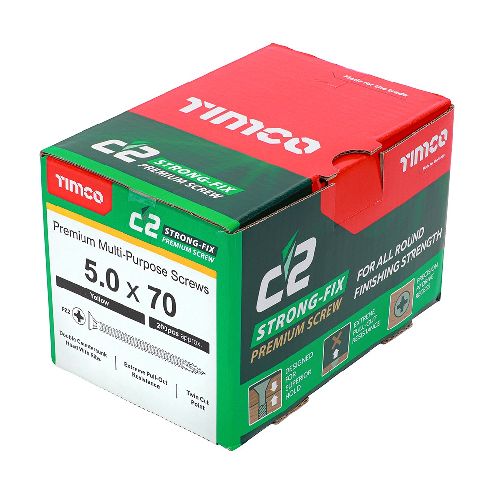 Timco C2 Strong-Fix 5mm Double Countersunk Woodscrews Pozi - Yellow