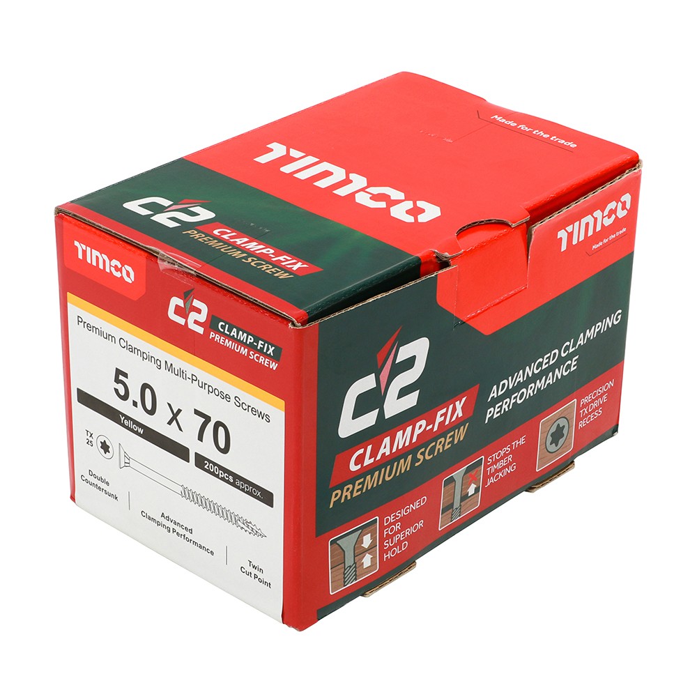 Timco C2 Clamp-Fix 5mm Double Countersunk Woodscrew Torx - Yellow