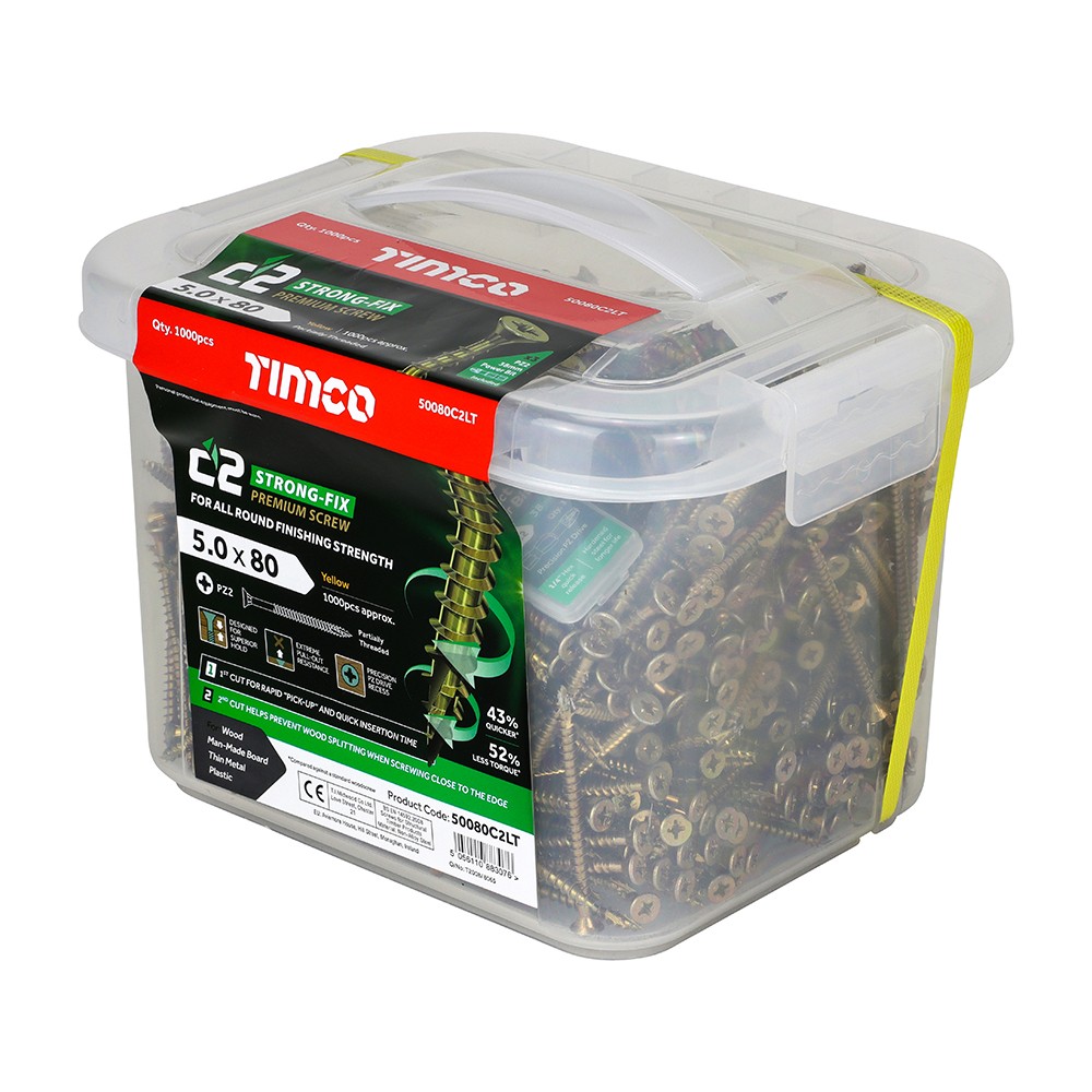 Timco C2 Strong-Fix 5mm Double Countersunk Woodscrews Pozi - Yellow