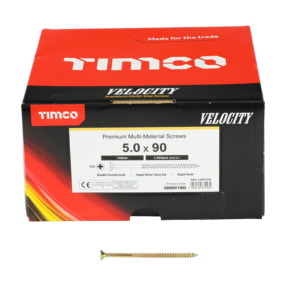 Timco Velocity Premium Multi-Use Screws Double Countersunk Pozi - Yellow