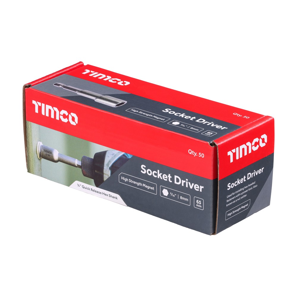 Timco Magnetic Socket Driver Bit 5/16 x 65mm - Hex - 50 Pack