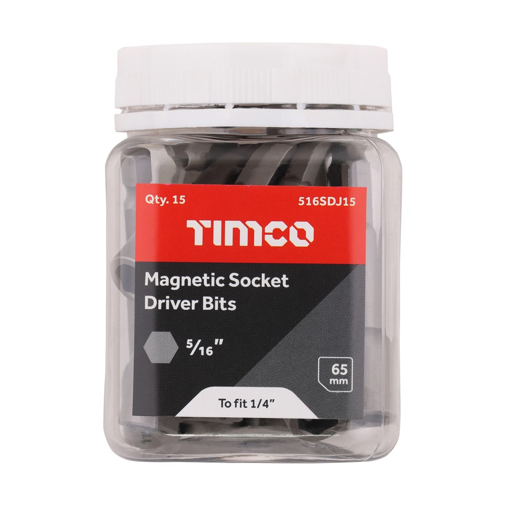 Timco Magnetic Socket Driver Bits 5/16 x 65mm - Hex - 15 Pack