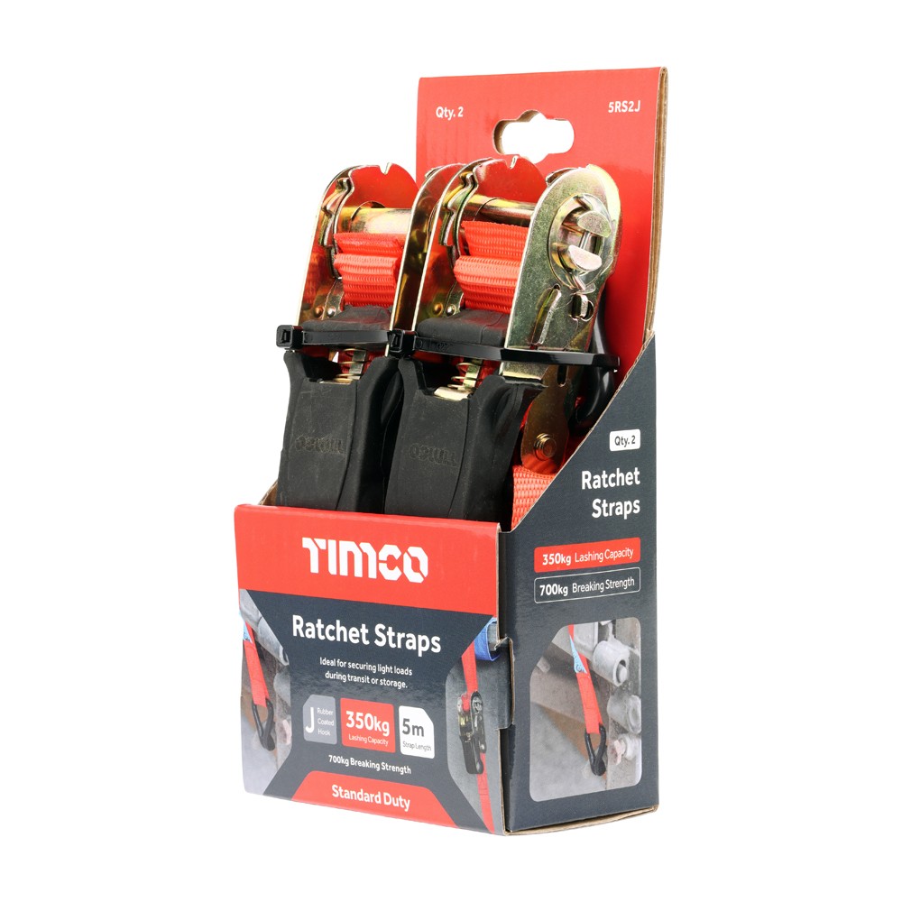 Timco Ratchet Straps - J Hook - Standard Duty