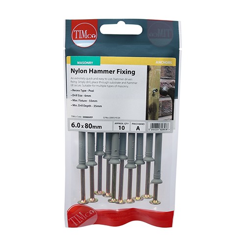 Timco Nylon Hammer Fixings Pozi - Zinc