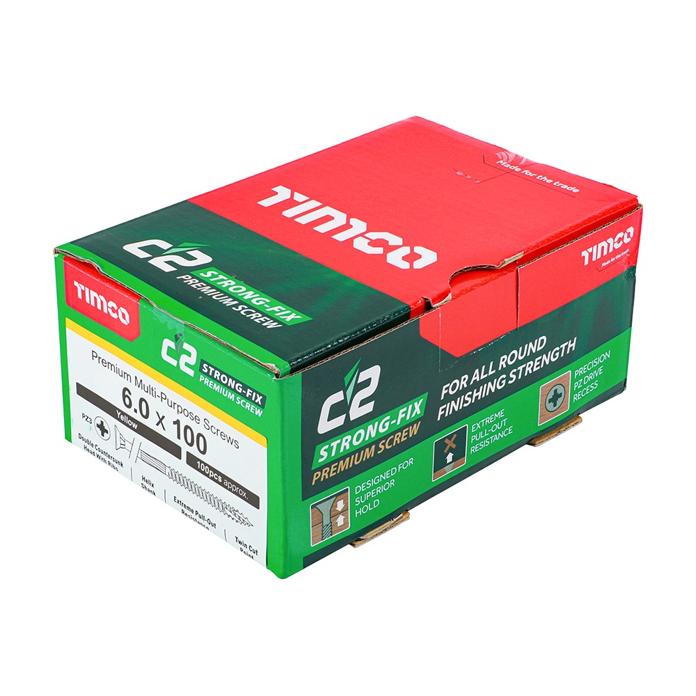 Timco C2 Strong-Fix 6mm Double Countersunk Woodscrews Pozi - Yellow