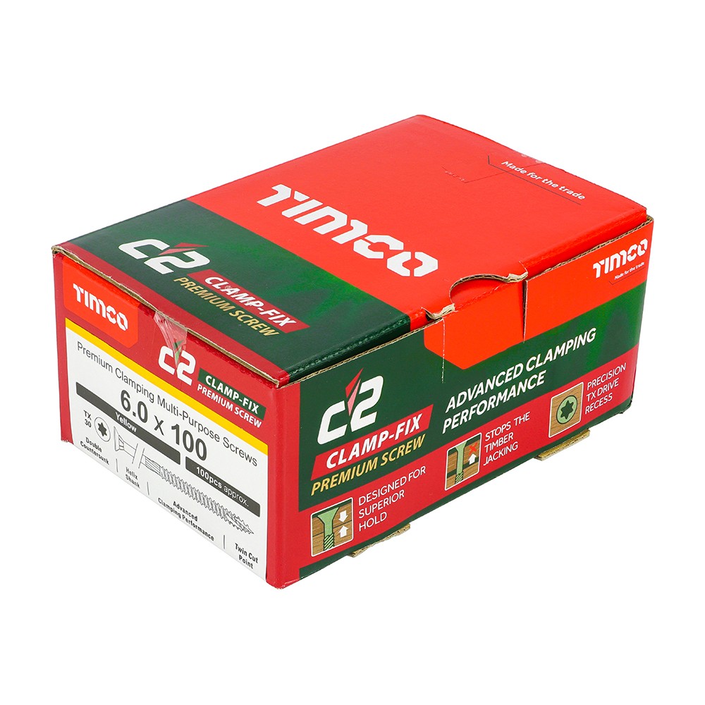 Timco C2 Clamp-Fix 6mm Double Countersunk Woodscrew Torx - Yellow
