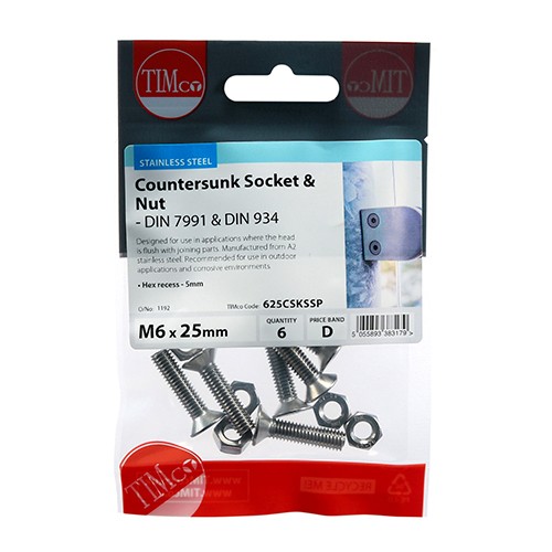 Timco Socket Screws & Hex Nuts - Countersunk - Stainless Steel