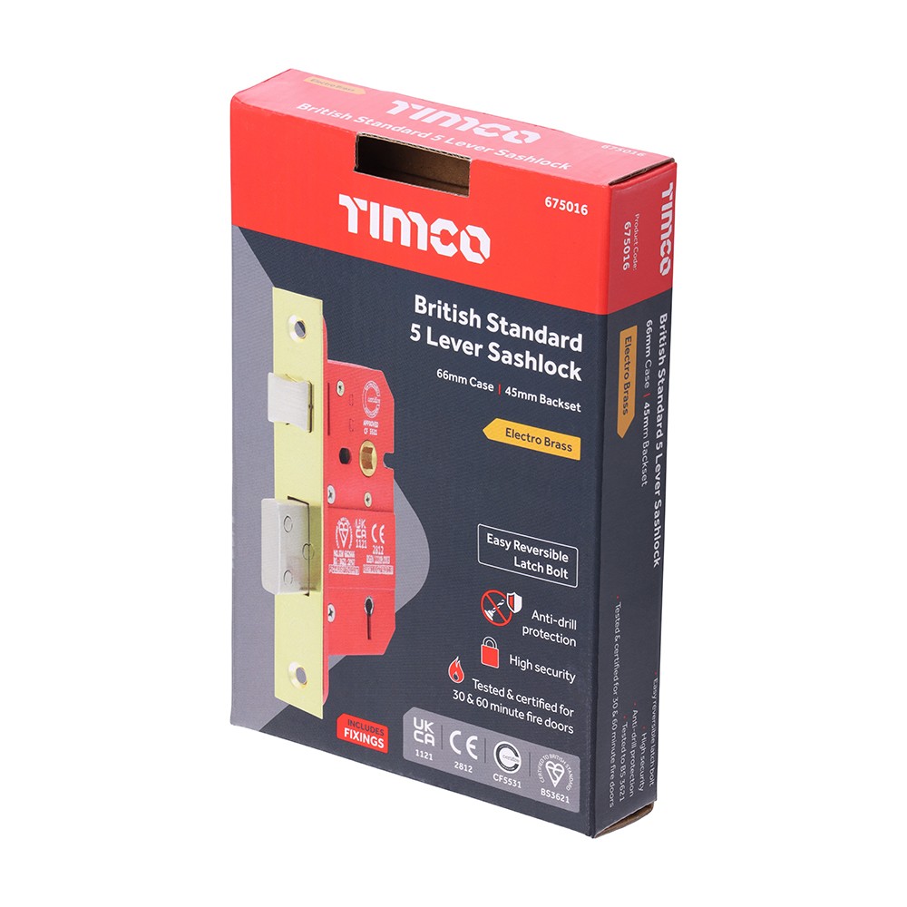 Timco 5 Lever British Standard CE Sashlock - Electro Brass
