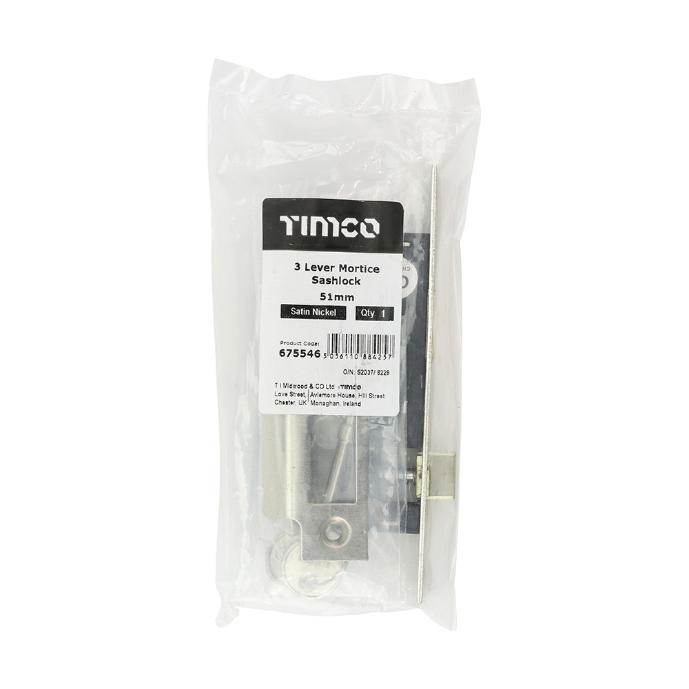 Timco 3 Lever Sashlock 51 case / 31 backset - Satin Nickel