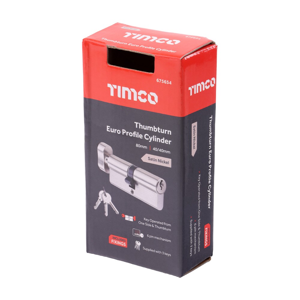 Timco Euro Profile Cylinder - Thumbturn - Satin Nickel