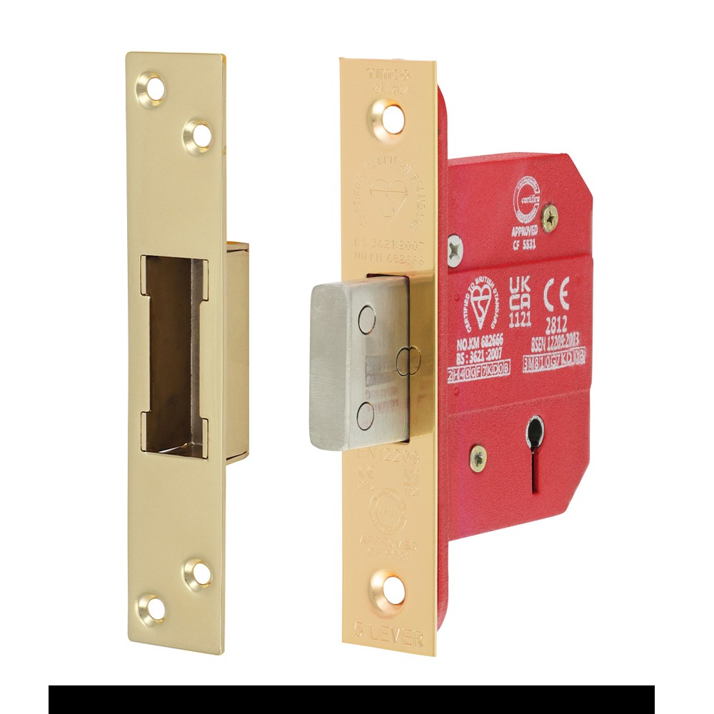 Timco 5 Lever British Standard CE Deadlock - Electro Brass