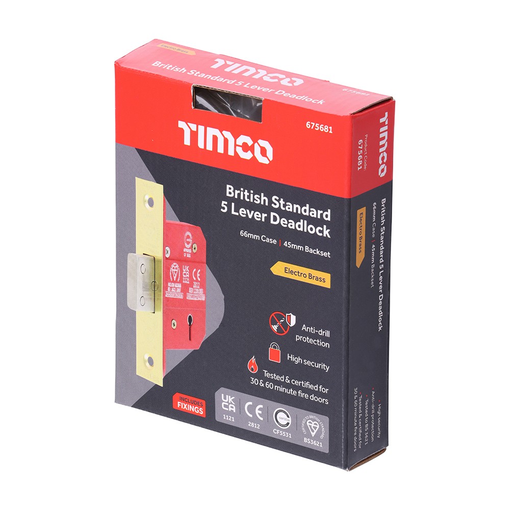 Timco 5 Lever British Standard CE Deadlock - Electro Brass