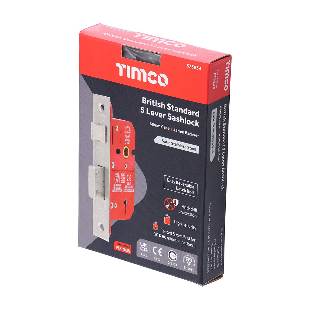 Timco 5 Lever British Standard CE Sashlock - Stainless Steel - Satin