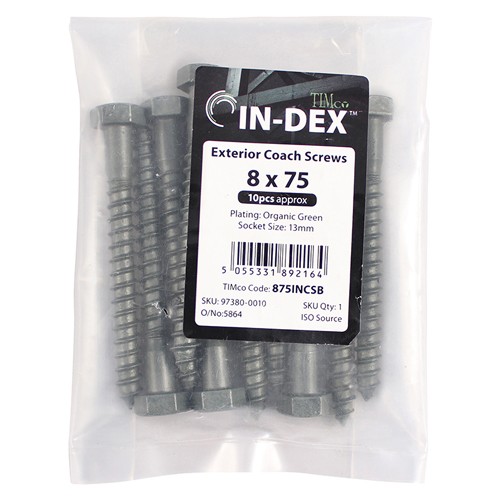 Timco Coach Screws 6 x 75mm Hex - Exterior - Green