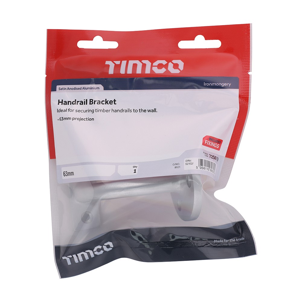 Timco Handrail Brackets 63mm - Satin Anodised Aluminium