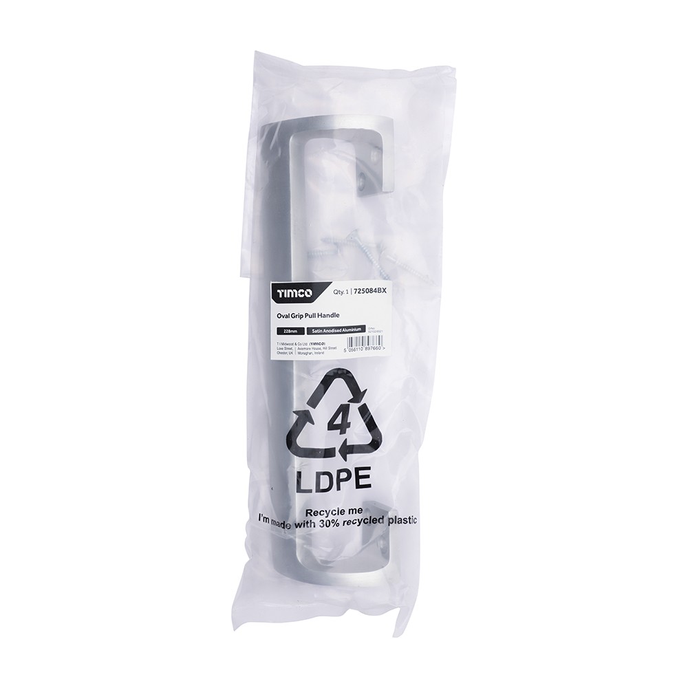 Timco Oval Grip Pull Handle - Satin Anodised Aluminium