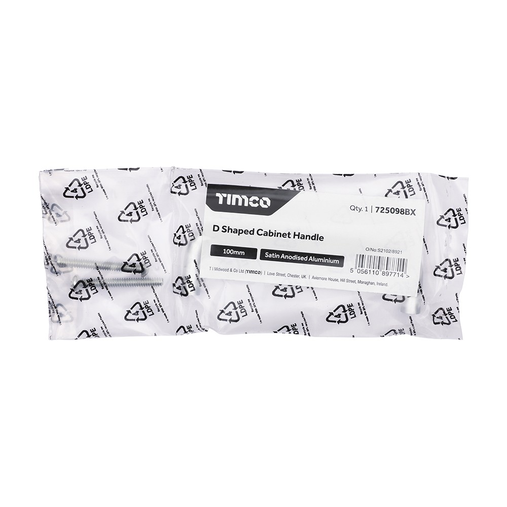 Timco D Shaped Cabinet Handle - Satin Anodised Aluminium - TimPacks