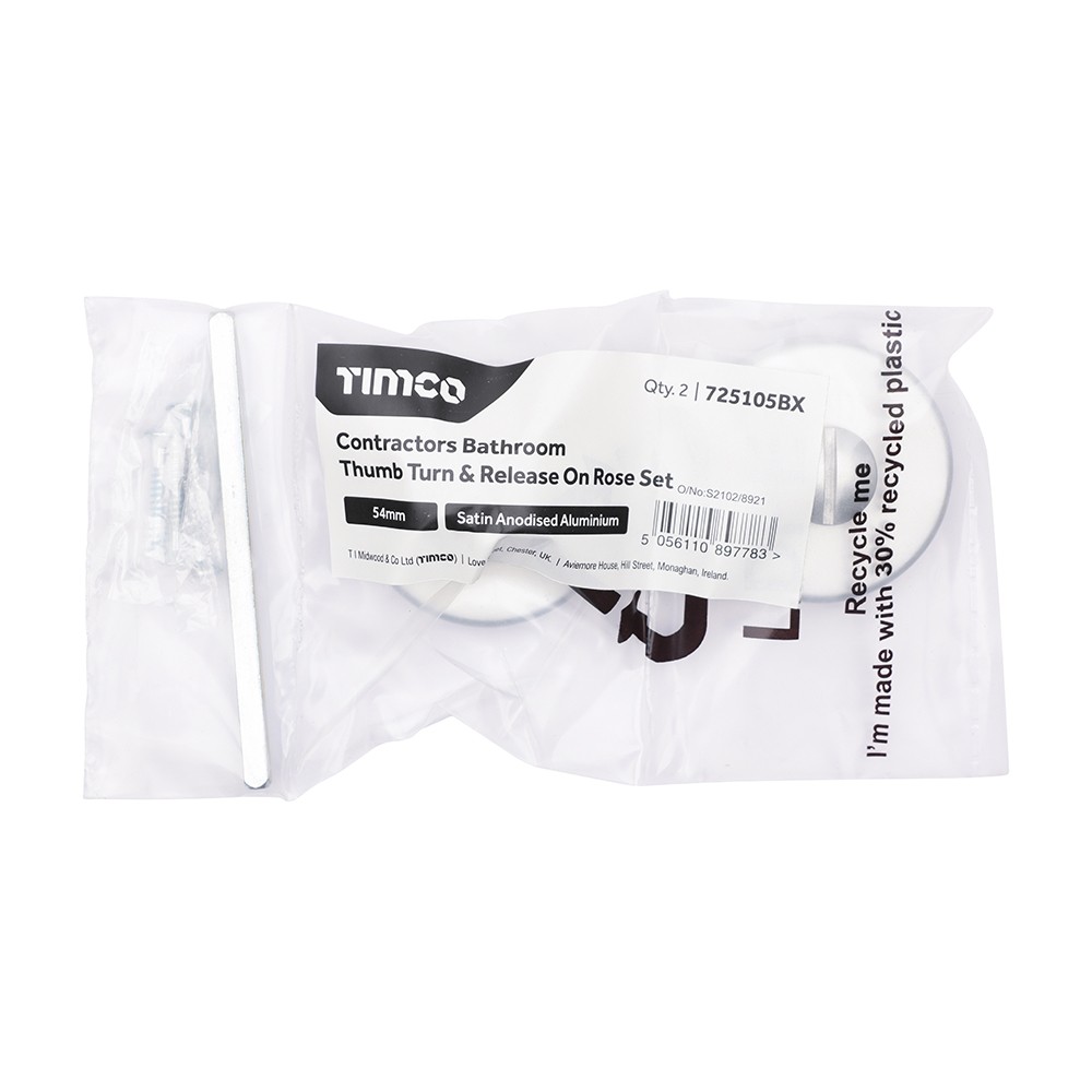 Timco Contractors Bathroom Thumb Turn & Release On Rose Set - Satin Anodised Aluminium