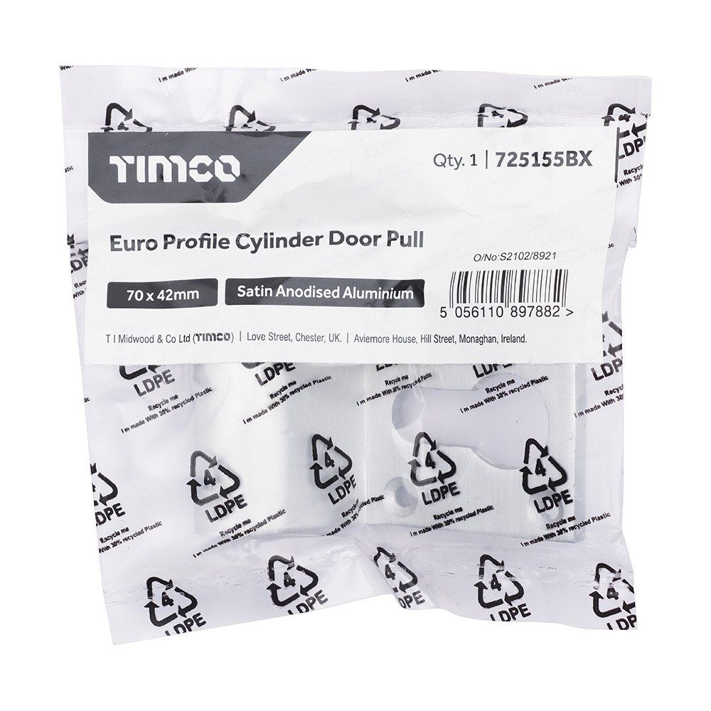 Timco Euro Profile Cylinder Door Pull - Satin Anodised Aluminium
