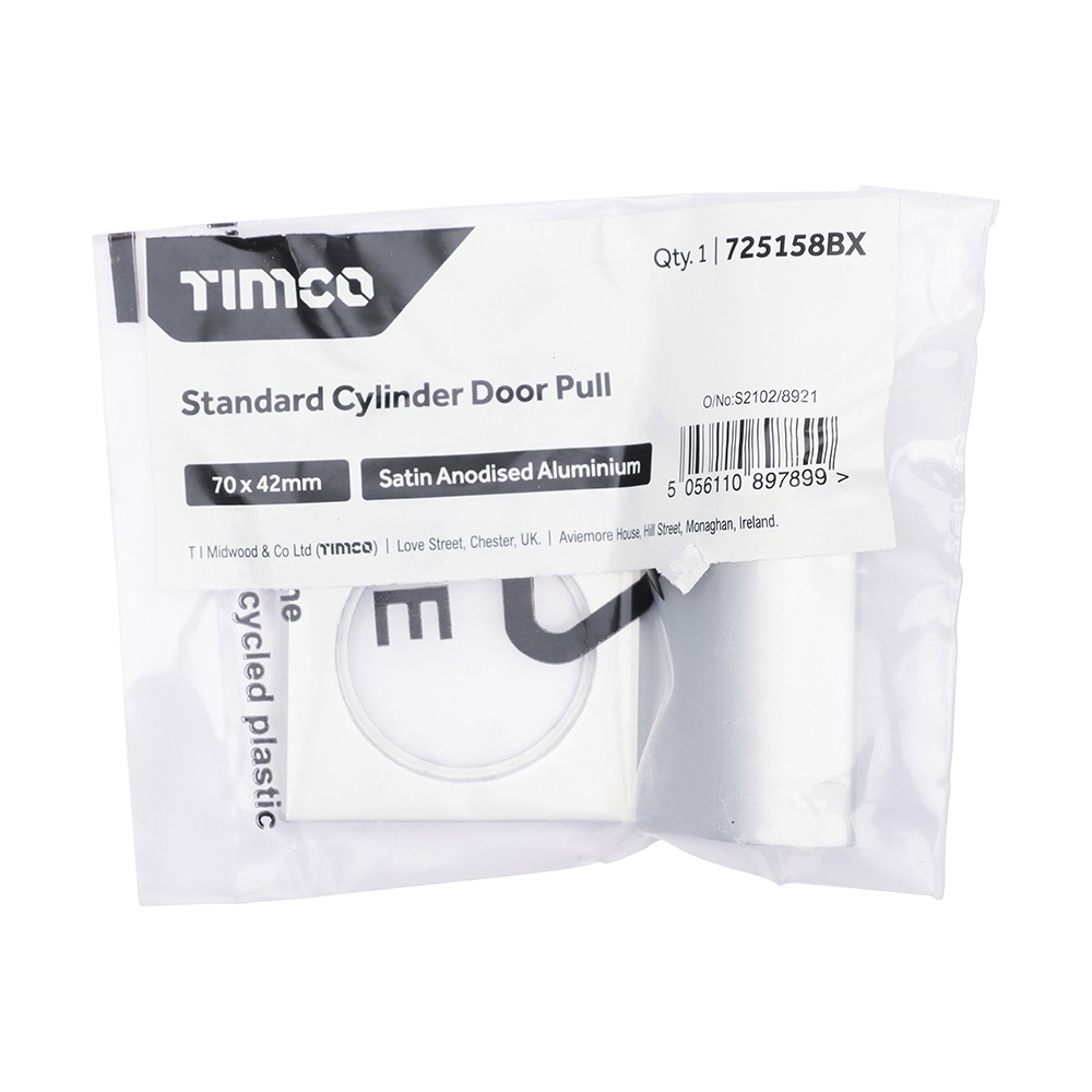 Timco Standard Cylinder Door Pull - Satin Anodised Aluminium