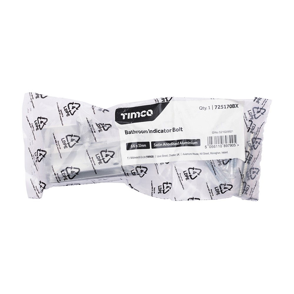 Timco Bathroom Indicator Bolt - Satin Anodised Aluminium