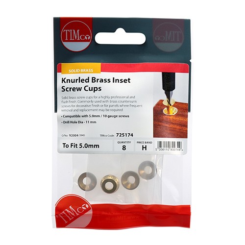 Timco Knurled Inset Screw Cups - Solid Brass