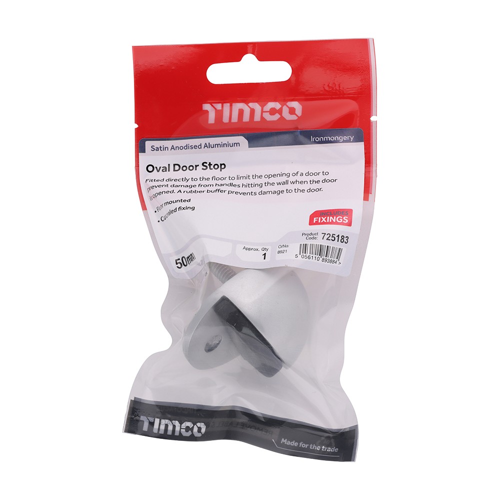 Timco Oval Door Stop - Satin Anodised Aluminium