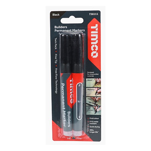 Timco Builders Permanent Markers - Chisel Tip - Black